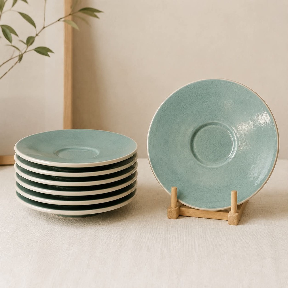 Sasaki Colorstone Vert de Gris 6" Saucers Set 7 Vignelli Designs Japan Vintage